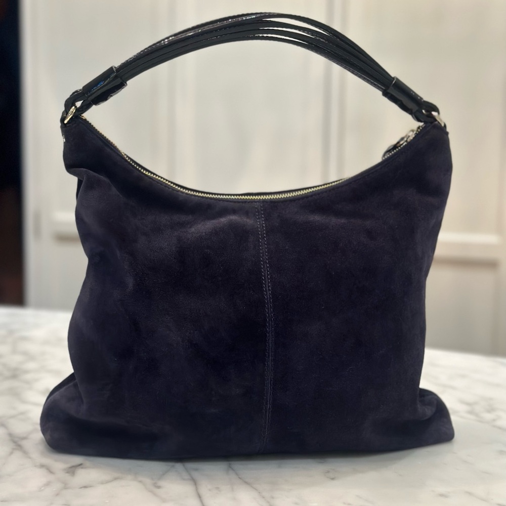 Kate Spade New York Suede Handbag - navy blue suede with patent leather - Picture 3 of 14